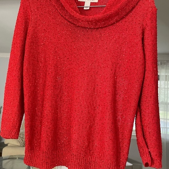 Emaline women’s long sleeve Cowlneck sparkling red sweater size large. - Picture 2 of 6